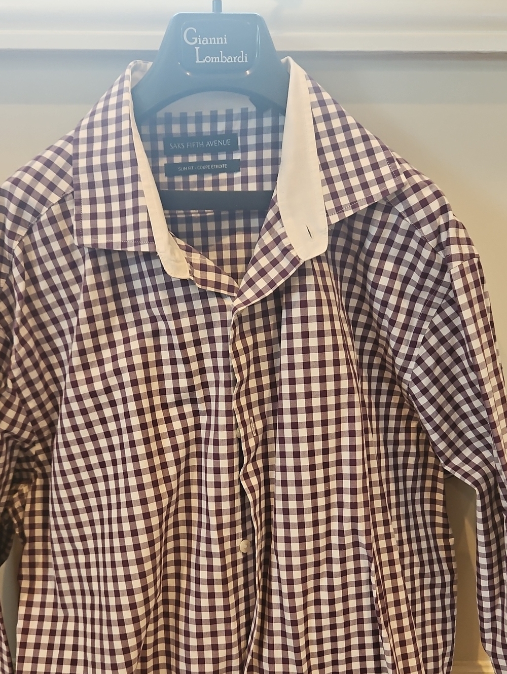 Saks Fifth Avenue Men's Purple and White Gingham Dress Shirt